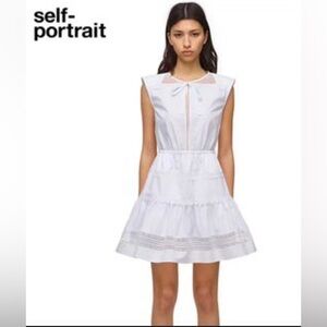 NWT Self-Portrait White Embroidered Mini Dress, Size 8